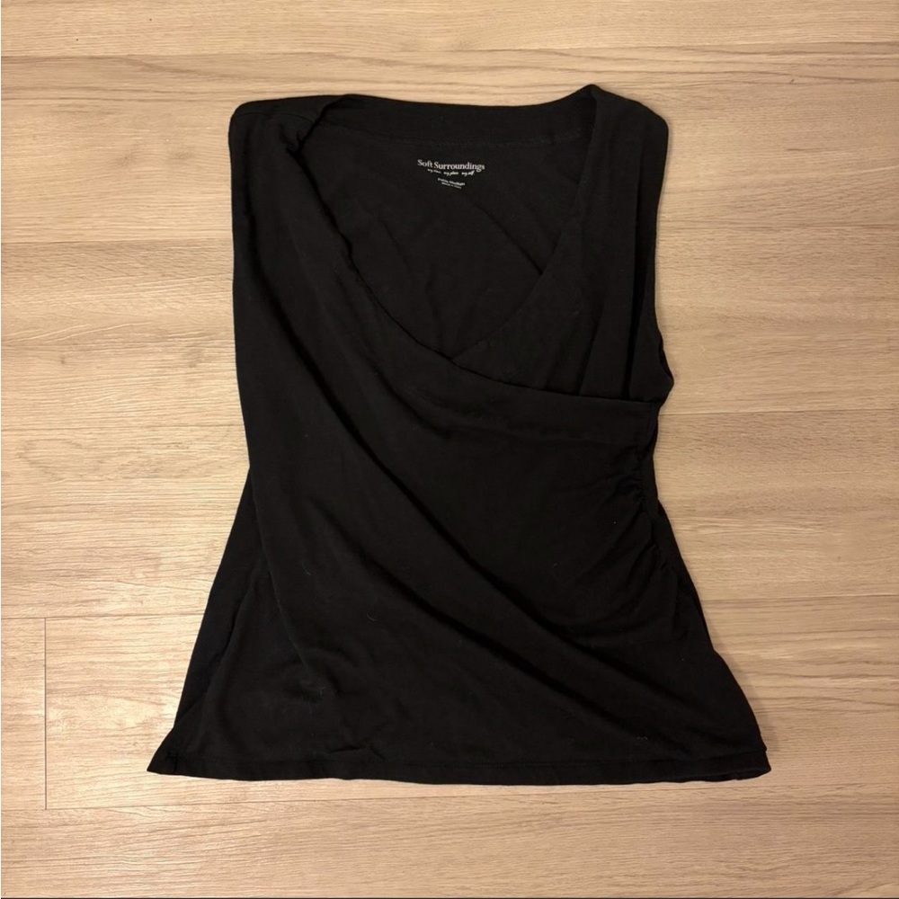 Soft Surroundings Black Sleeveless Wrap Tank Top